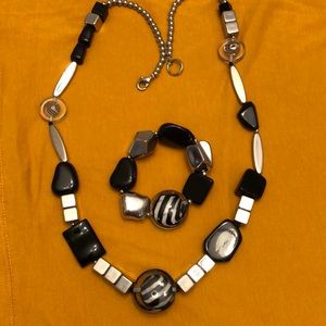 Black,silver& Zebra design beads. Necklace and matching bracelet.